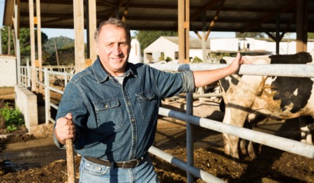 Retrato do homem que está perto de vacas, com propriedade rural ao fundo. Foto: JackF / iStock Retrato do homem que está perto de vacas, com propriedade rural ao fundo. Foto: JackF / iStock