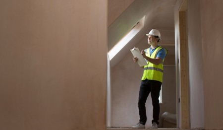 Fiscal ou inspetor fazendo vistoria em imóvel construído. Para obter habite-se muitas vezes é necessário vistoria presencial. Foto: Daisy-Daisy / iStock Fiscal ou inspetor fazendo vistoria em imóvel construído. Para obter habite-se muitas vezes é necessário vistoria presencial. Foto: Daisy-Daisy / iStock