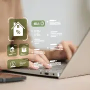Mulher mexe em computador e infográfico mostrando símbolo de casa e de percentual aparece no centro da imagem, remetendo a operações de crédito, como financiamento imobiliário, e garantias, como hipoteca. Mulher mexe em computador e infográfico mostrando símbolo de casa e de percentual aparece no centro da imagem, remetendo a operações de crédito, como financiamento imobiliário, e garantias, como hipoteca.
