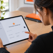 Corretora de imóveis consulta assistente de inteligência artificial em tablet Corretora de imóveis consulta assistente de inteligência artificial em tablet