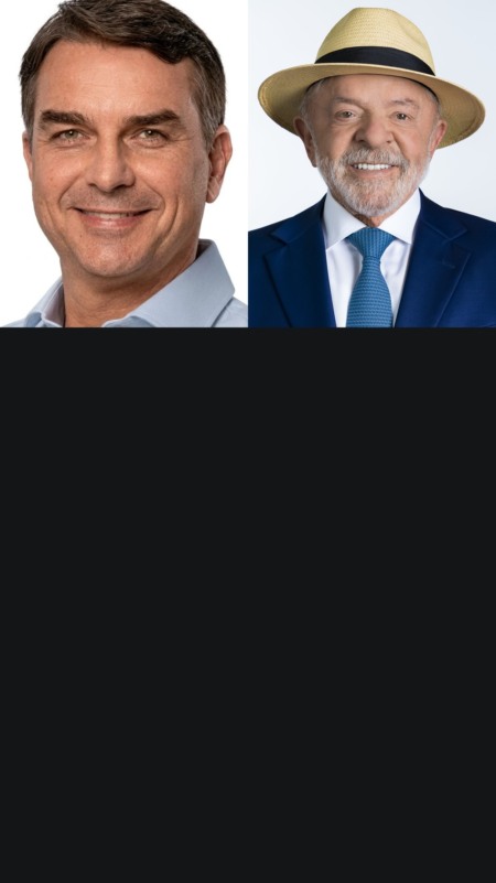 Colagem com os retratos de Flávio Bolsonaro à esquerda e Luiz Inácio Lula da Silva à direita